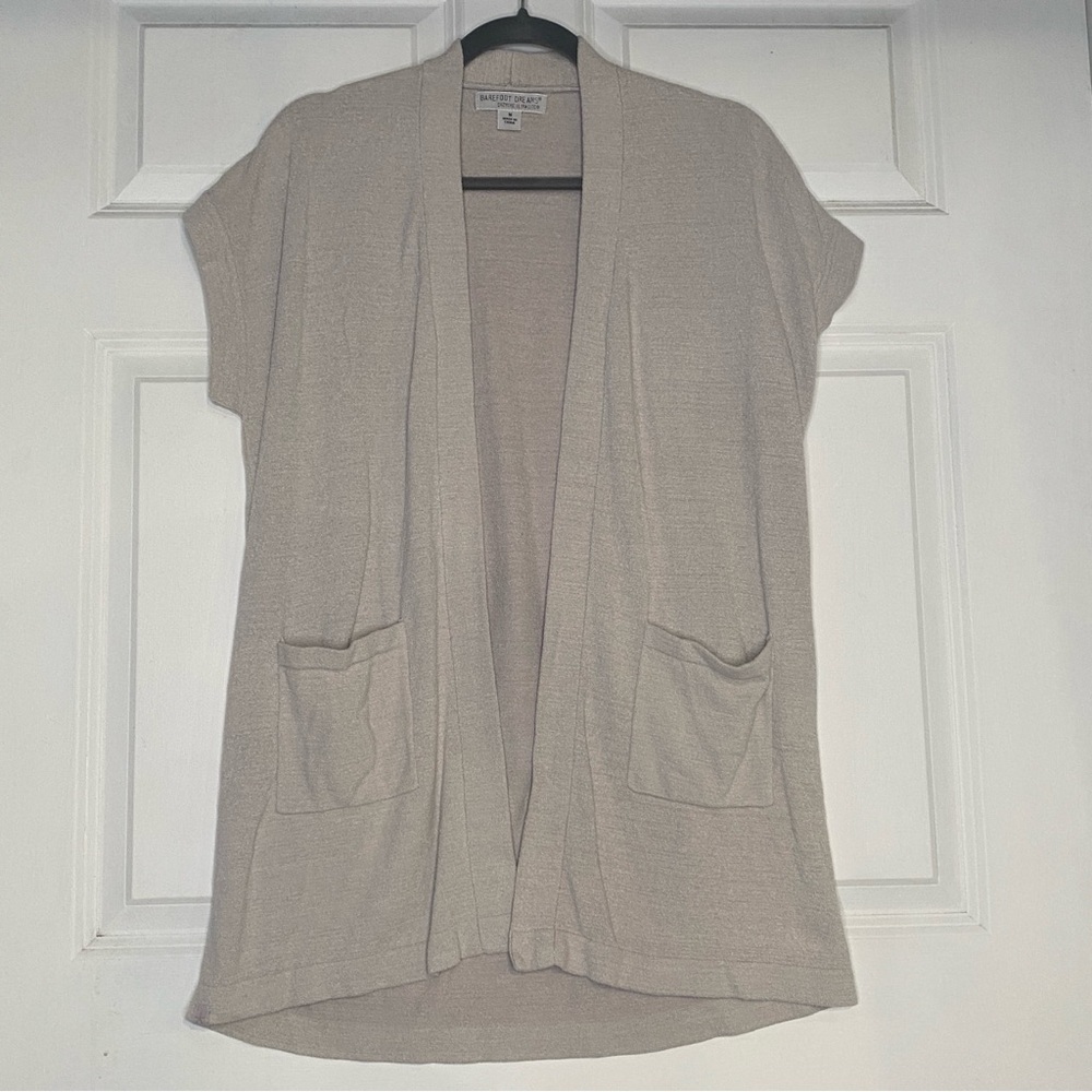 Barefoot Dreams CozyChic Ultra Lite Ribbed Open Vest Loungewear Beige Size Large